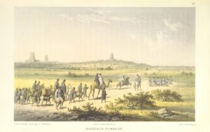 Heinrich Barth approaching Timbuktu on September 7th 1853 as depicted by Martin Bernatz