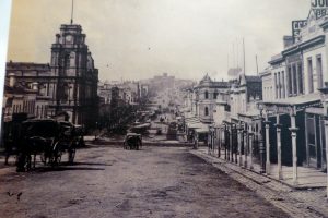 Melbourne city street , 1870s